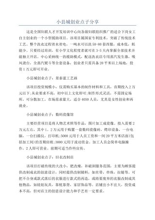 小县城创业点子分享