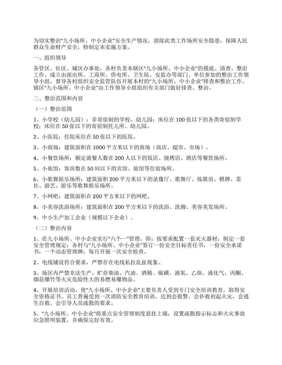 小场所安全生产管理整顿实行方案_第1页