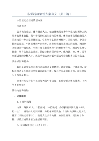 小型活动策划方案范文