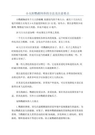 小太阳鹦鹉饲养的方法及注意要点