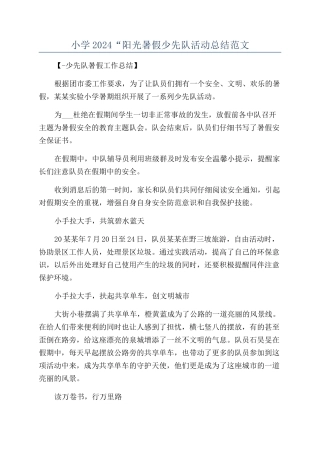 小学2024“阳光暑假少先队活动总结范文