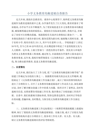 小学义务教育均衡发展自查报告