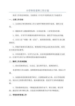 小学体育老师工作计划