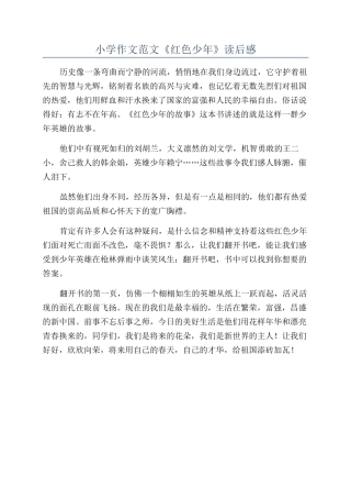 小学作文范文《红色少年》读后感