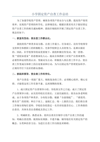 小学固定资产自查工作总结
