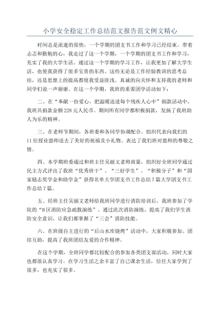 小学安全稳定工作总结范文报告范文例文精心