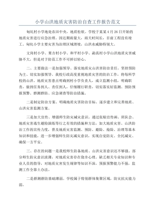 小学山洪地质灾害防治自查工作报告范文