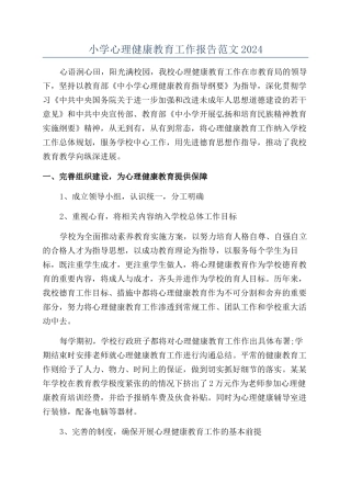小学心理健康教育工作报告范文2024