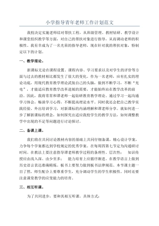 小学指导青年教师工作计划范文