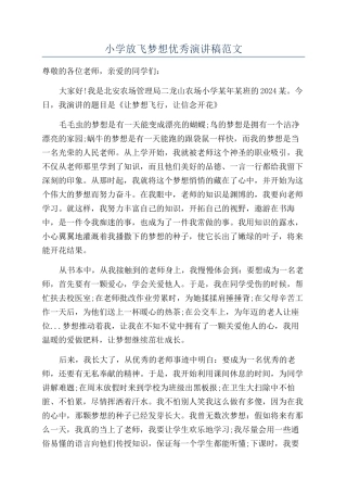 小学放飞梦想优秀演讲稿范文