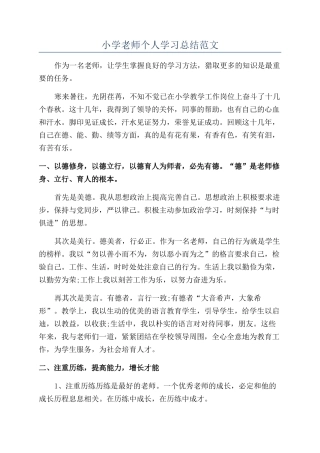 小学教师个人学习总结范文