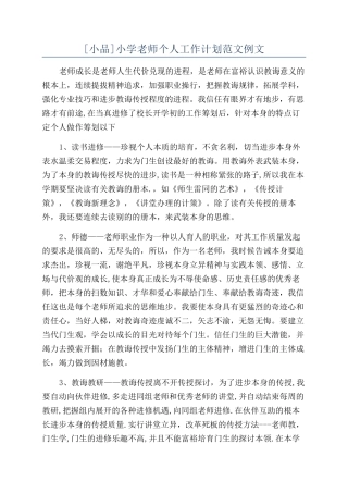 小学教师个人工作计划范文例文