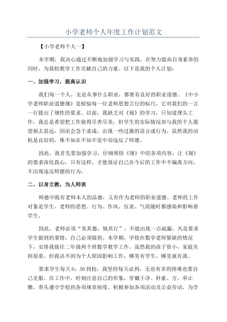小学教师个人年度工作计划范文