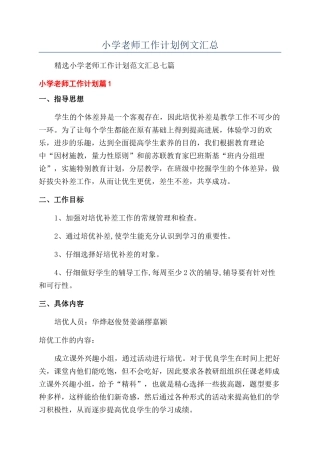 小学教师工作计划例文汇总