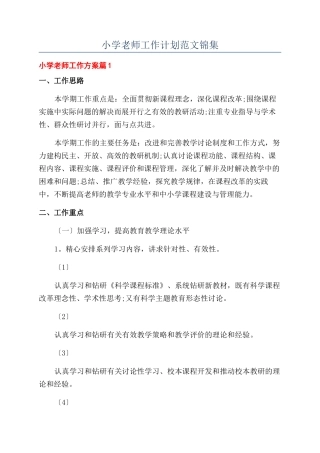 小学教师工作计划范文锦集