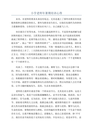 小学教师年暑期培训心得