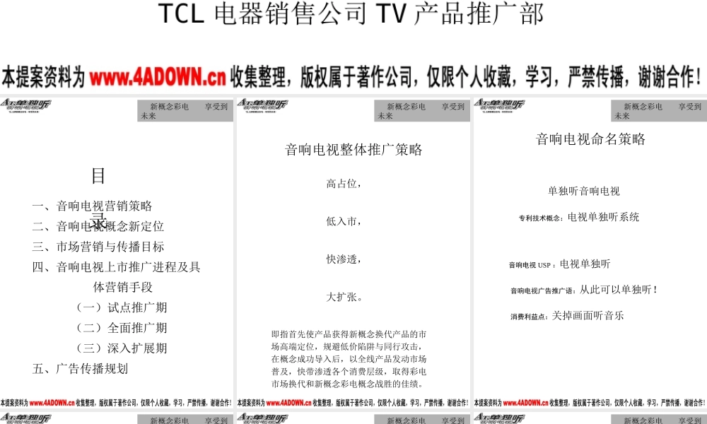 TCL王牌单独听音响电视上市营销方案