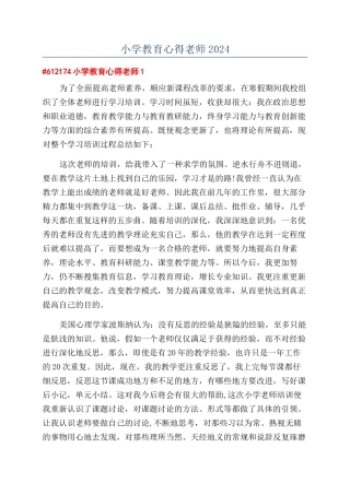 小学教育心得教师2024