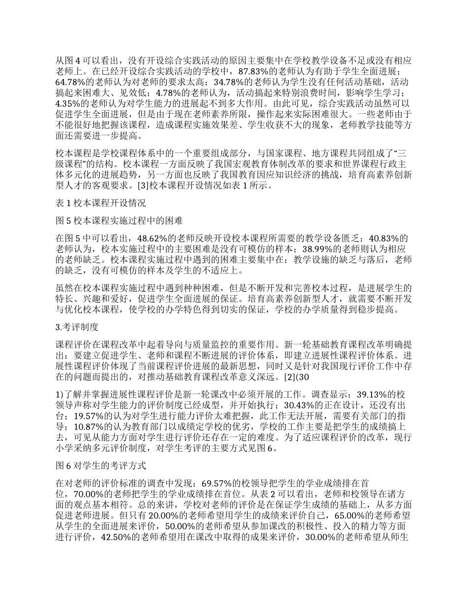 小学新课程实施现状调查报告_第3页
