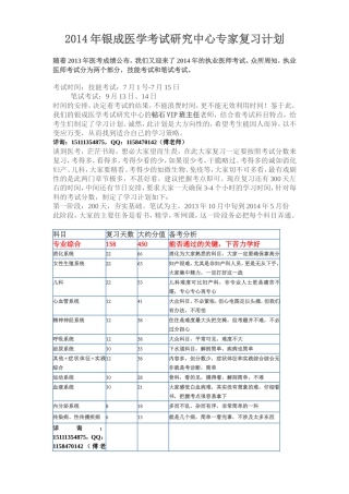 2014年银成医学考试研究中心专家复习计划