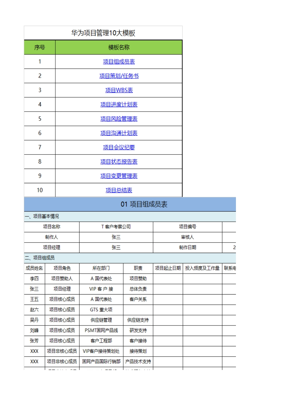 华为项目管理10大模板Excel版(可直接套用)_第1页