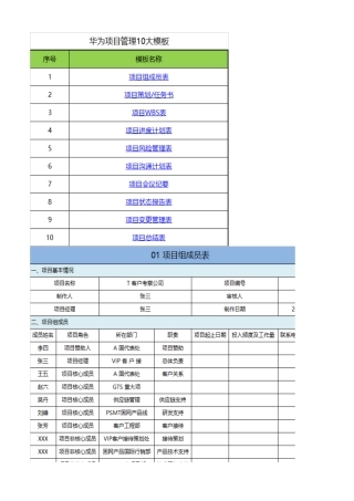 华为项目管理10大模板Excel版(可直接套用)