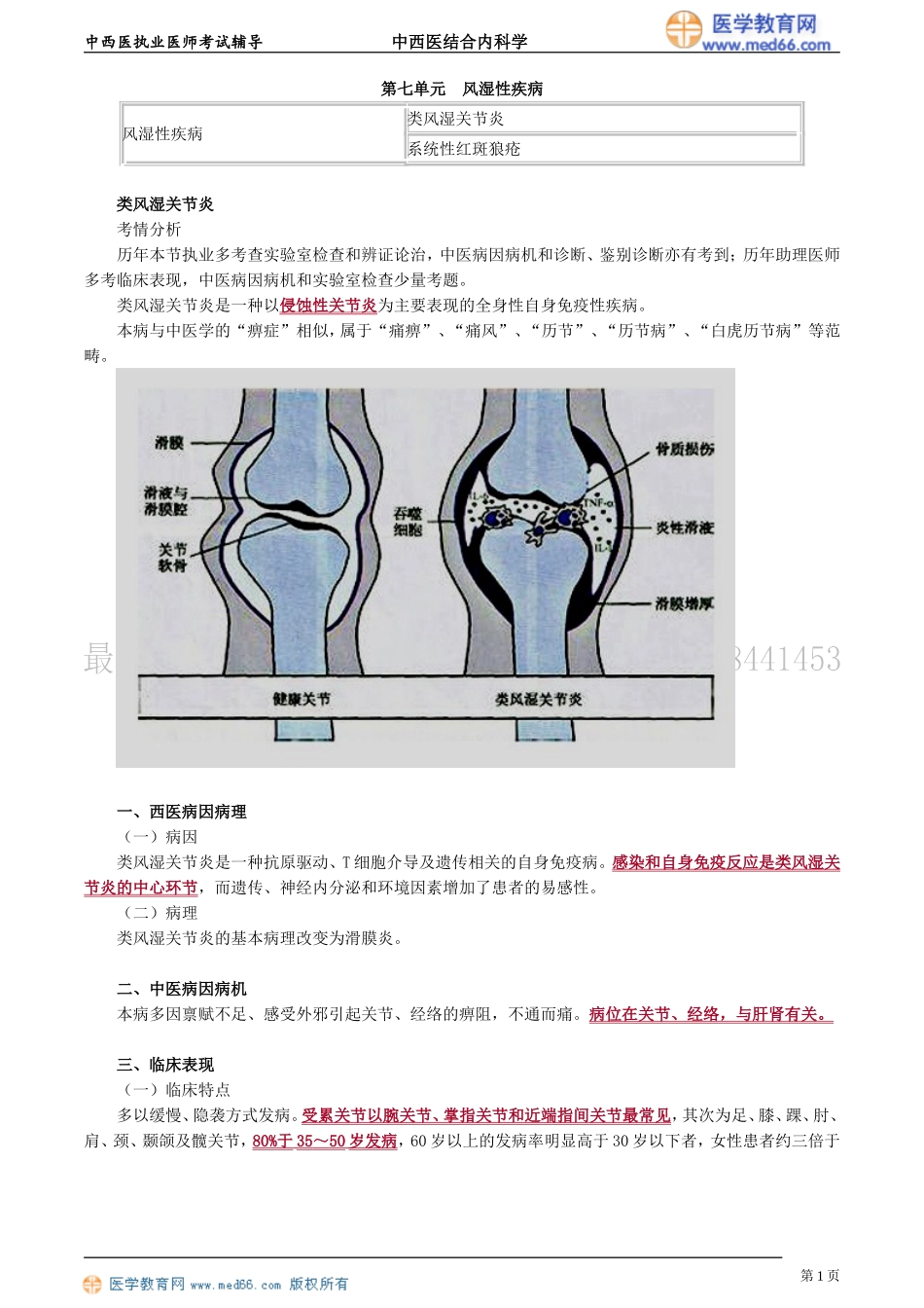 执业医师-第七单元　风湿性疾病_第1页