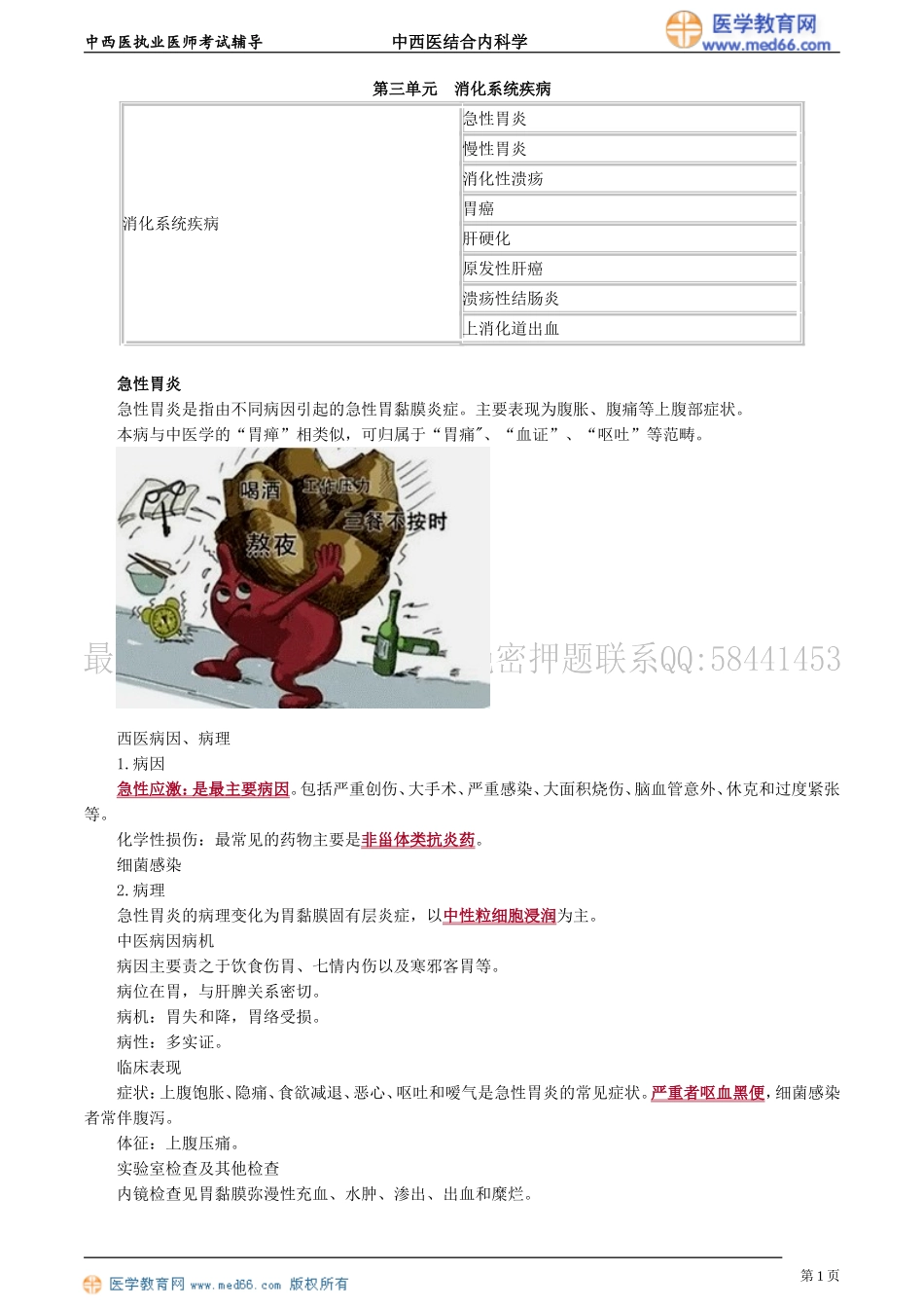执业医师-第三单元　消化系统疾病_第1页