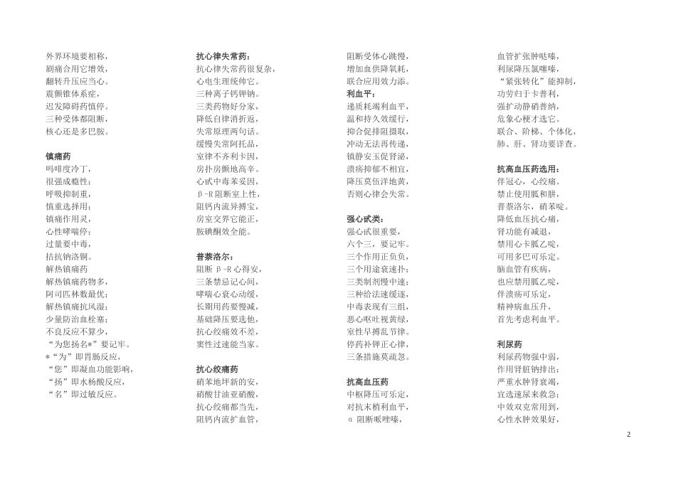 执业医师-药理学歌诀_第2页