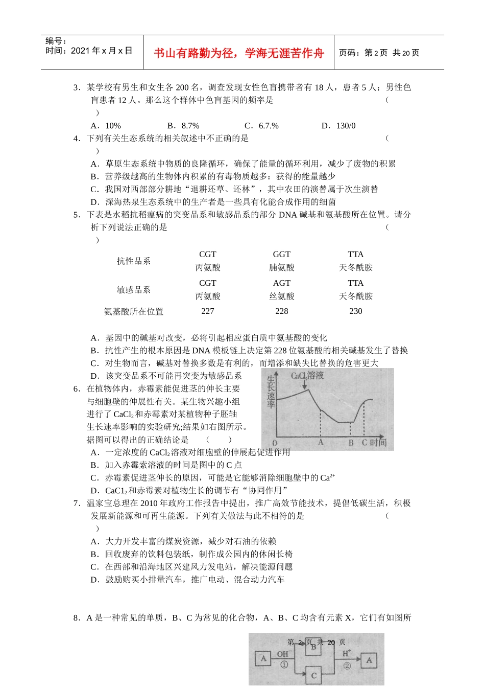 (考试必备)陕西省宝鸡市XXXX届高三教学质量检测一理综_第2页