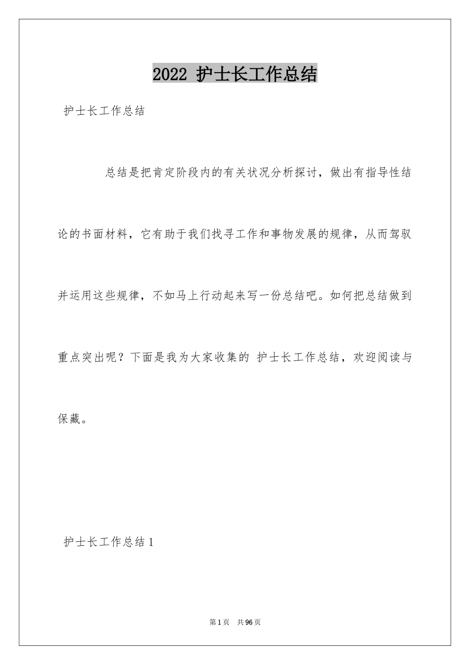 2022 护士长工作总结_第1页