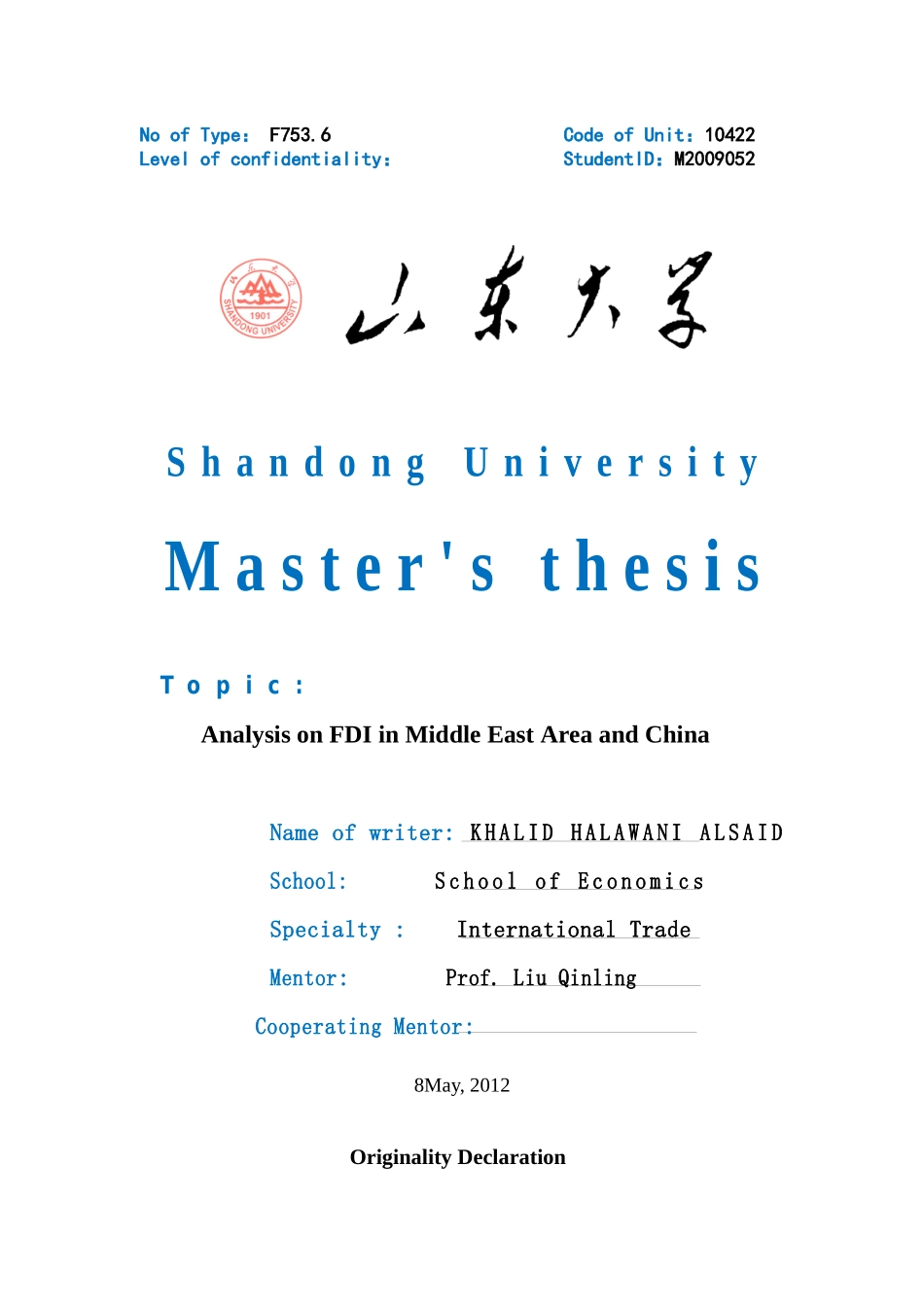 AnalysisonFDIinMiddleEastAreaandChina_第1页