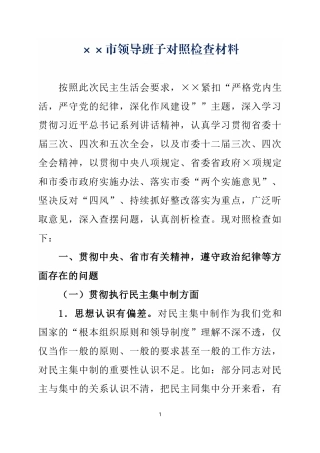 ××市领导班子对照检查材料