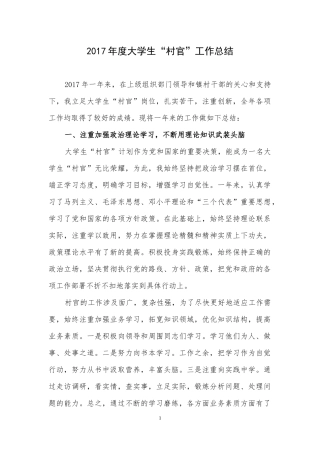 2017年度大学生“村官”工作总结