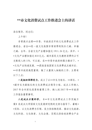 文化消费试点工作推进会上的讲话