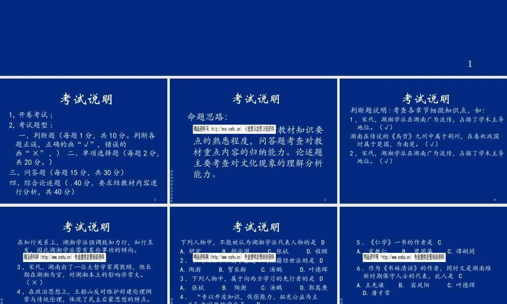 《湖湘文化》期末复习要点
