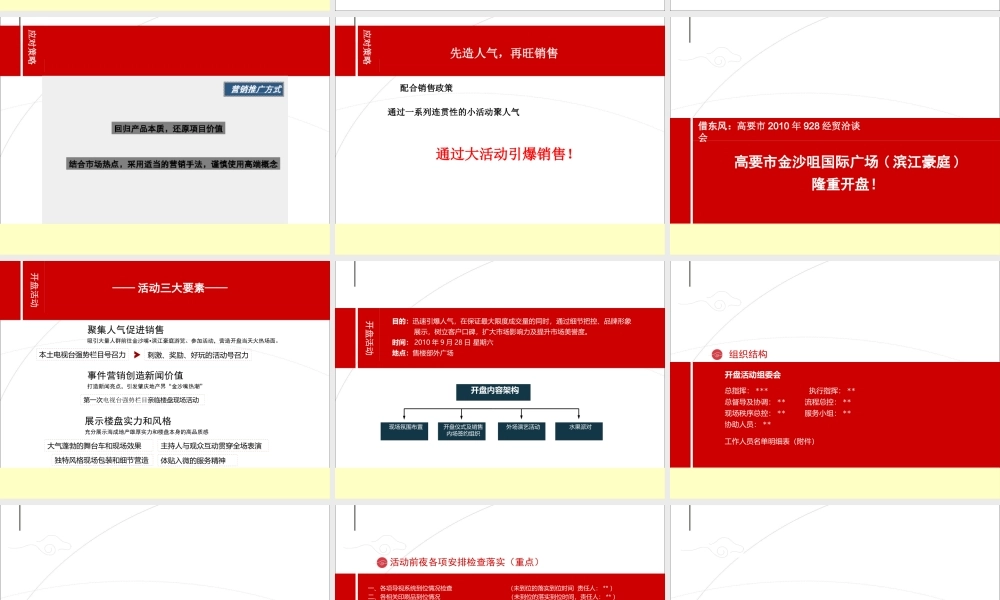 XXXX高要市金沙咀国际广场(滨江豪庭)开盘活动策划方案