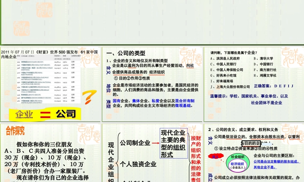 XXXX高中政治公司的经营课件新人教版必修1