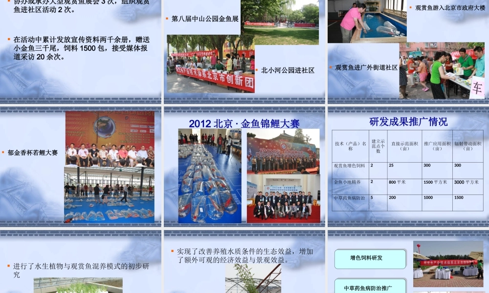 XXXX观赏鱼产业技术体系北京市创新团队养殖与病害研究