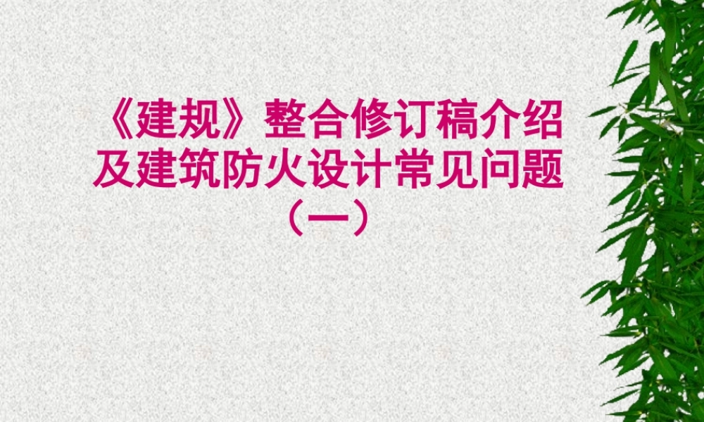 《建规》整合修订及建筑防火设计问题讲义