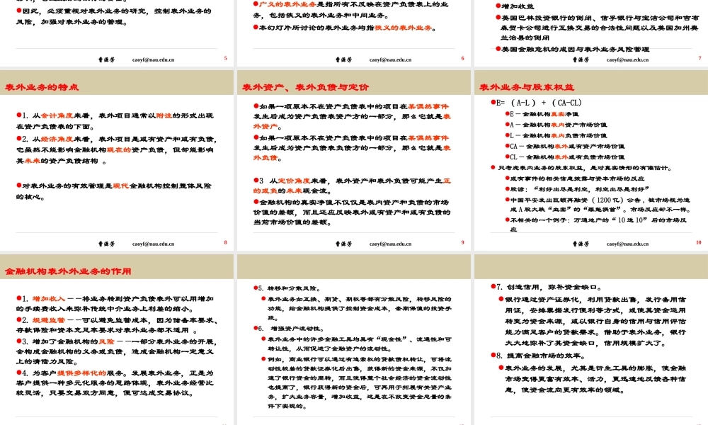《金融风险管理》第8章表外业务风险和管理