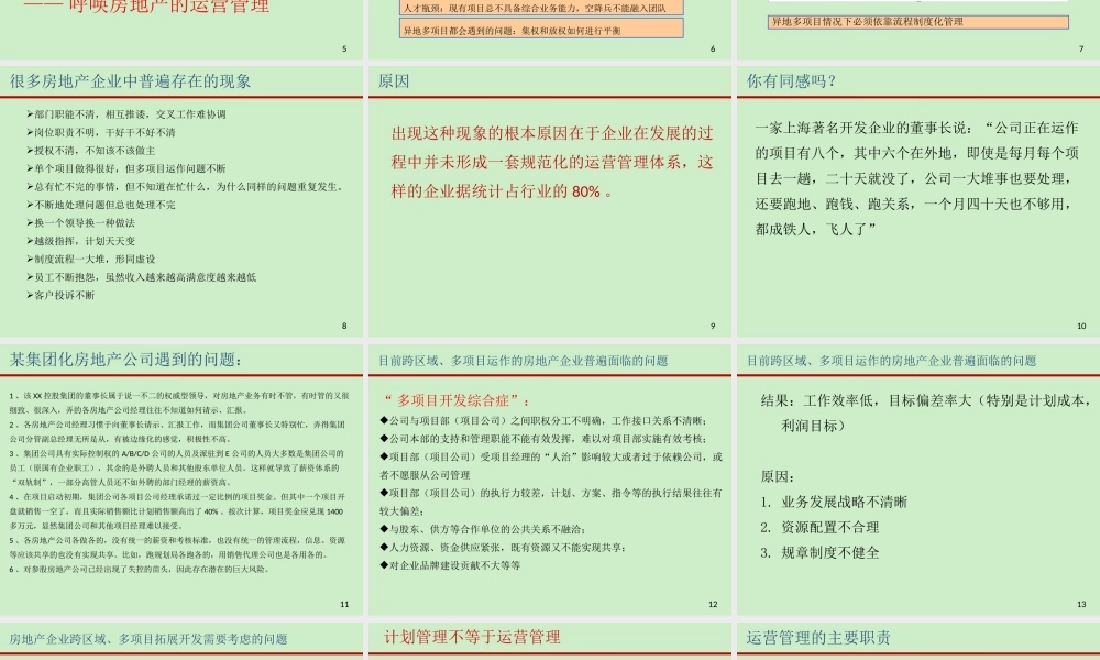 XXXX计划运营某地产项目运营管理体系与房地产异地多项