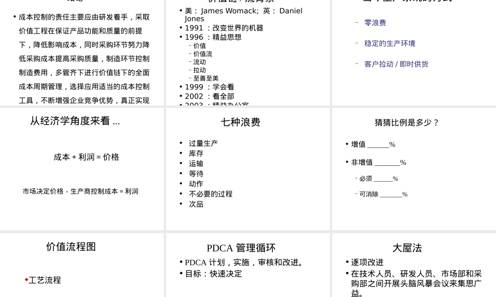 一流工厂营运成本之控制