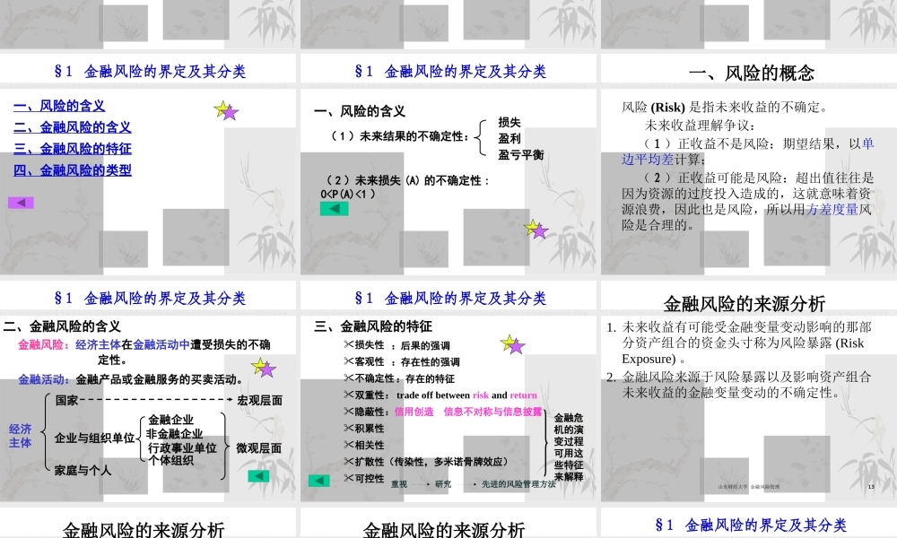 XXXX金融风险管理1--金融风险管理概述