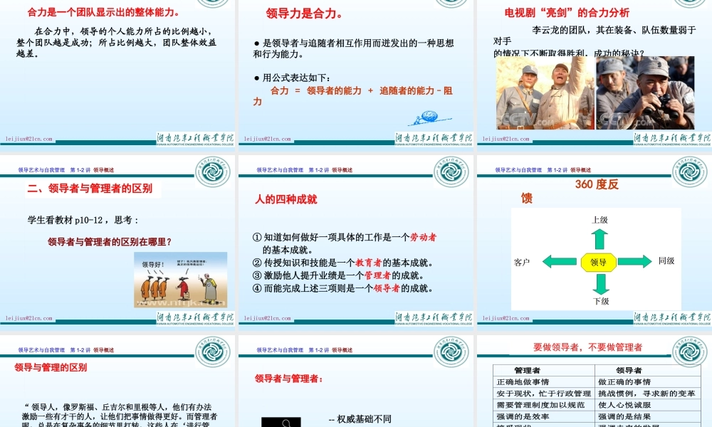 《领导艺术与自我管理》第1-2讲领导概述