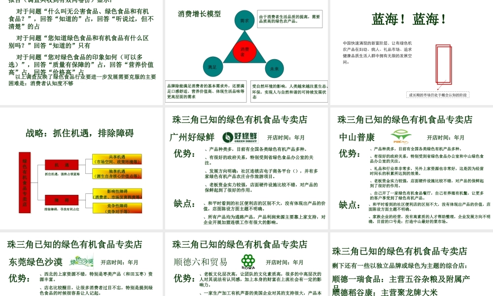 《绿色有机食品专卖店商业计划书》(4)(PPT41页)