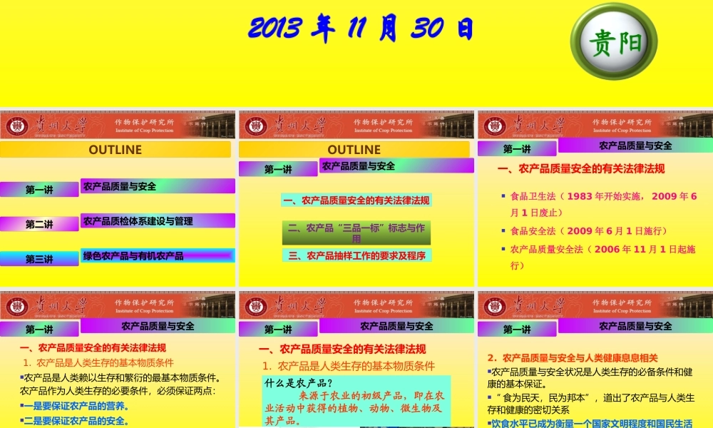 《农产品质量安全》系列讲座(第讲-农产品质量与安全)