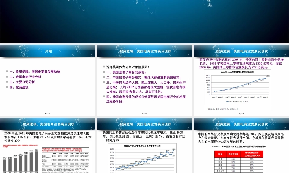 XXXX年电子商务行业投资分析报告