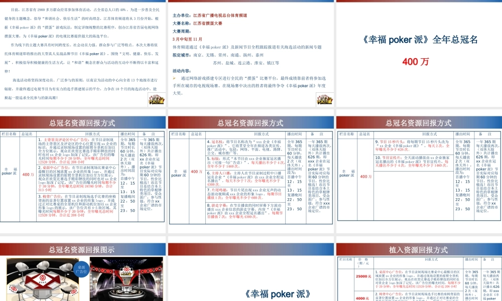 XXXX年江苏体育频道《幸福poker派》招商方案