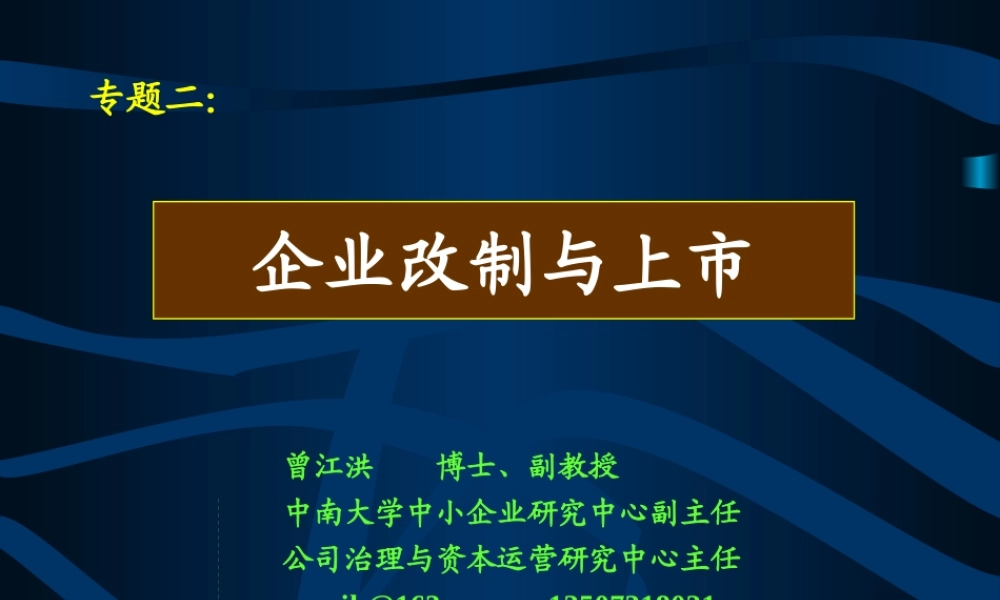 专题2 企业改制与上市